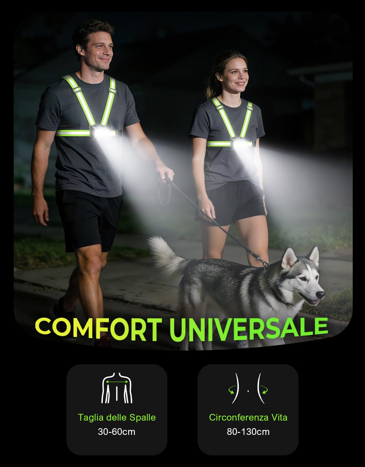 Luce Running 800LM IPX4 Impermeabile 7+2 Modalità Autonomia 4-25 Ore 45° Regolabile per Ciclismo Jogging