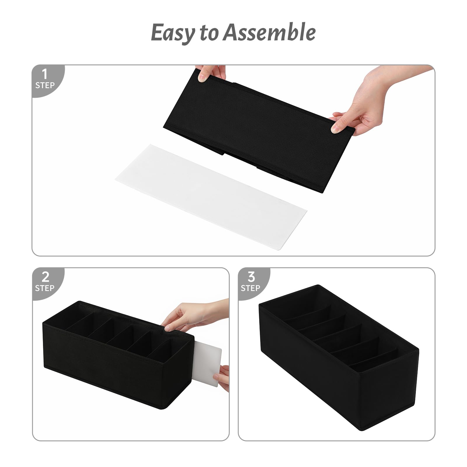 Gürtel-Organizer aus Stoff mit 6 Fächern pro Organizer, faltbare Schubladen-Organizer für Schrank und Schublade, Gürtel und Krawattenhalter, Schwarz, 3 Stück