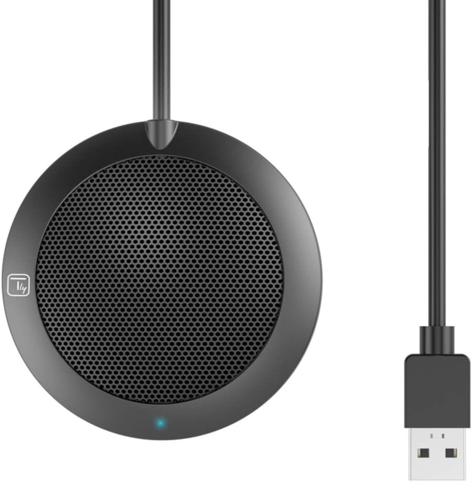 Techly (Designed in Italy USB Conference Microphone Series | 360° Omnidirectional | Laptop, Computer Microphone, Ideal for Video Conferences, Webinar, Podcasting -Black (Without Mute Button)