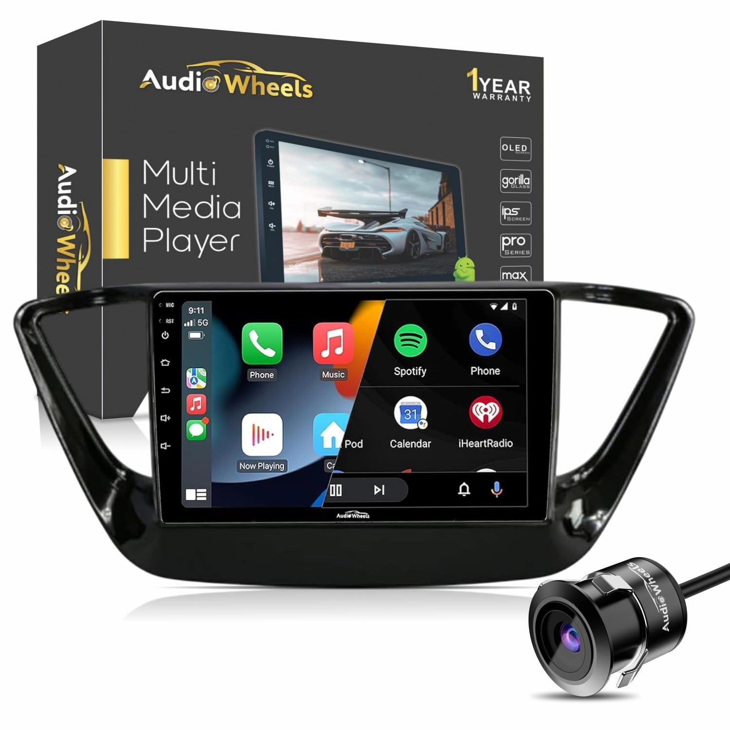 Audio Wheels Wireless CarPlay & Stereo Auto 9inch 1280P Car Android Display with Gorilla Glass | Android 13 | TS-9 Processor | 2GB & 32GB-Frame Included-AHD Camera (Hyundai Verna 2017+)-image-37