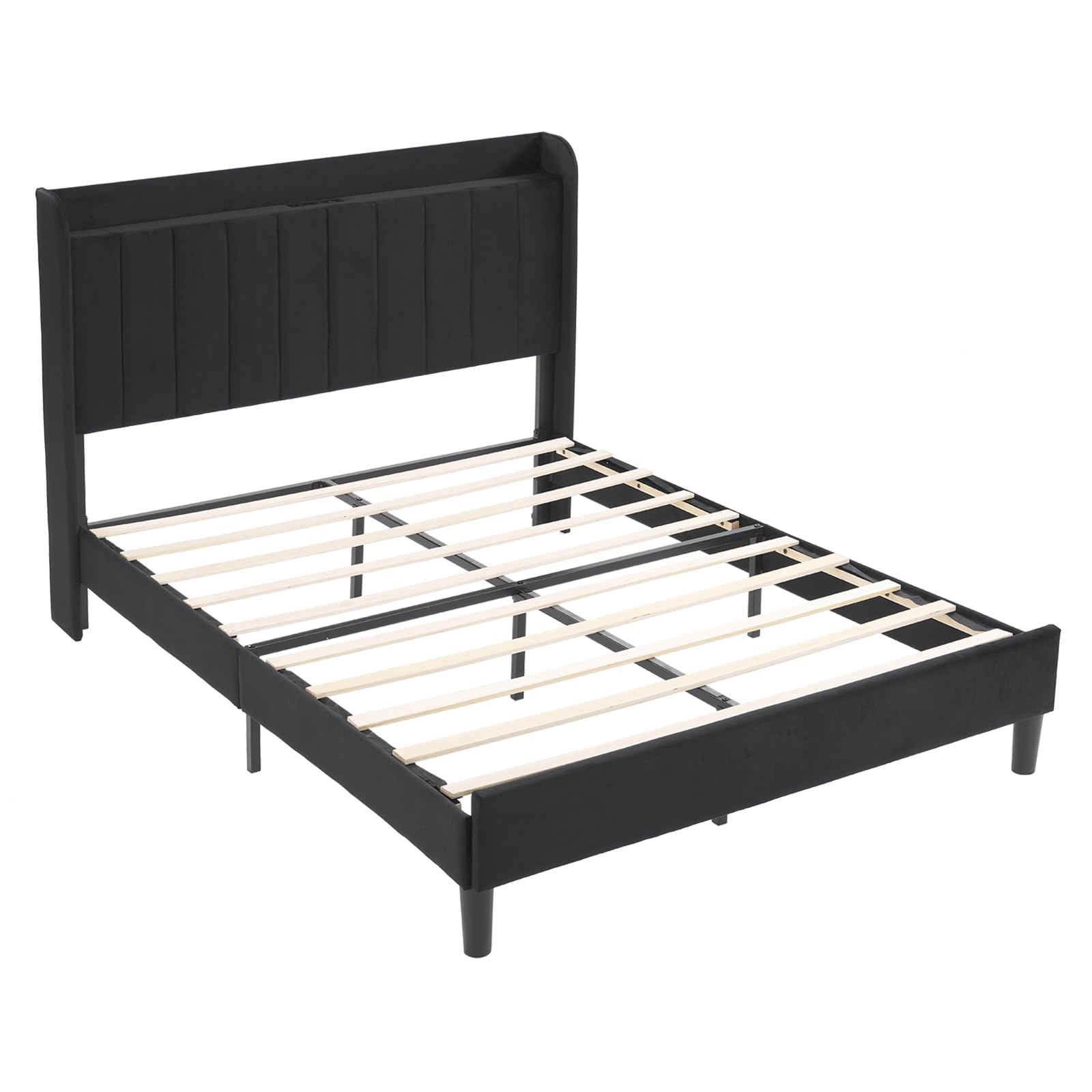 Photo 1 of ** PARTS ONLY PARTIAL SET**
Pinikuyiro Platform Bed Frame with Charging Station and Storage Shelf,Velvet Upholstered Bed Frame with Tufted Headboard,No Box Spring Needed,Easy Assembly (Black, Queen (U.S. Standard))