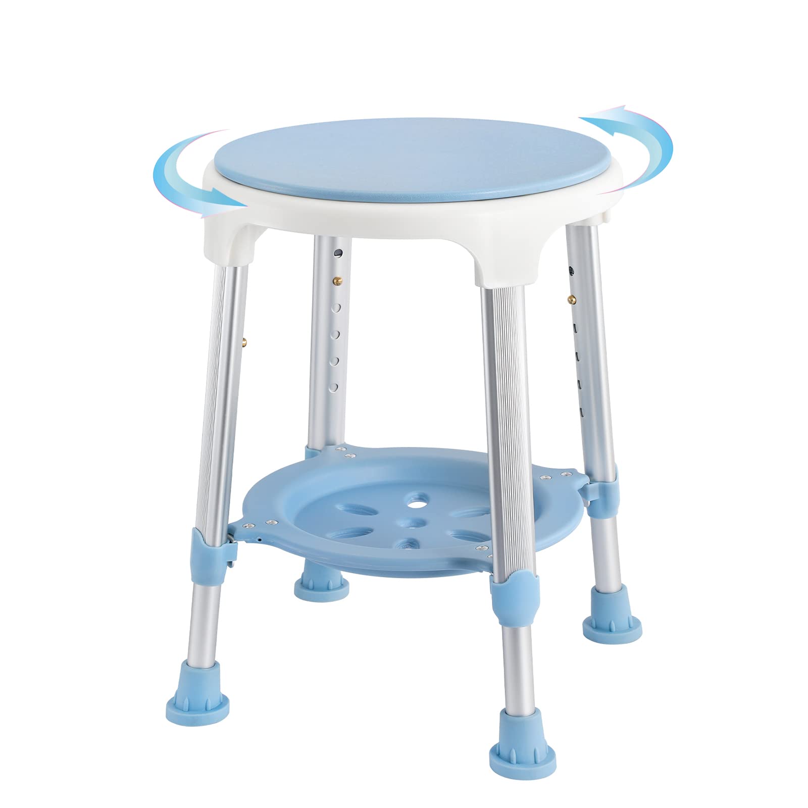 UISEBRT Drehbarer Duschhocker Höhenverstellbar Anti-Rutsch Badhocker Duschhilfe Duschstuhl mit Ablage Badsitz für Senioren