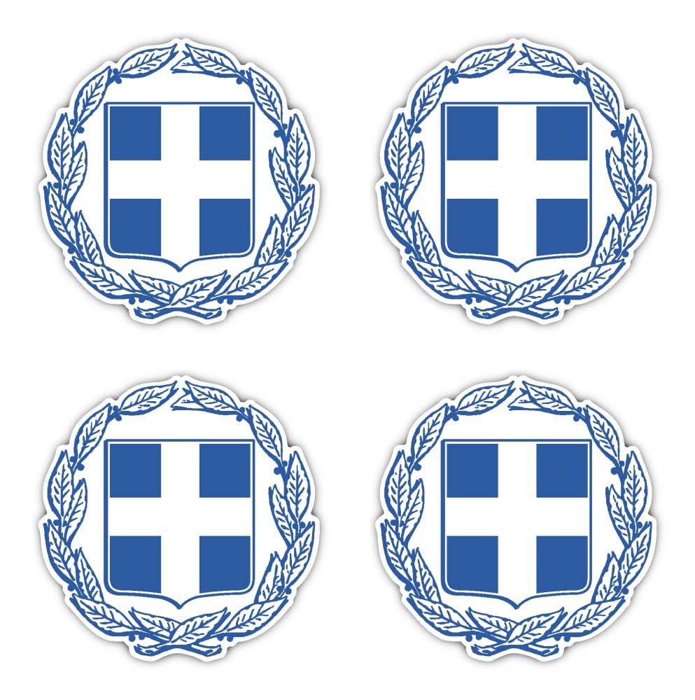 Pegatinas de 75 mm, 4 unidades, escudo de Grecia, GR, para coche, ordenador portátil y más