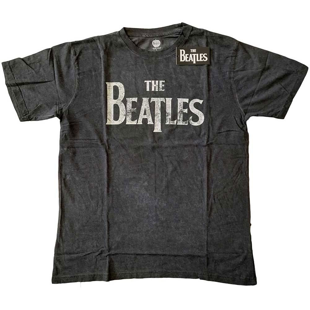 The Beatles Men's Charcoal T Shirt Drop T Band Logo Official Unisex Grey L