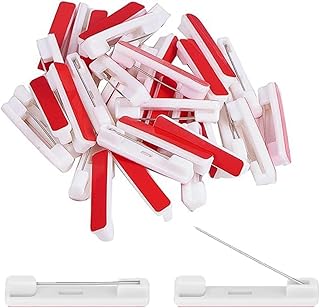 KOMUNJ 120 imperdibles de plástico con base autoadhesiva, para prendedor de hierro, para etiquetas de nombre, manualidades, color rojo