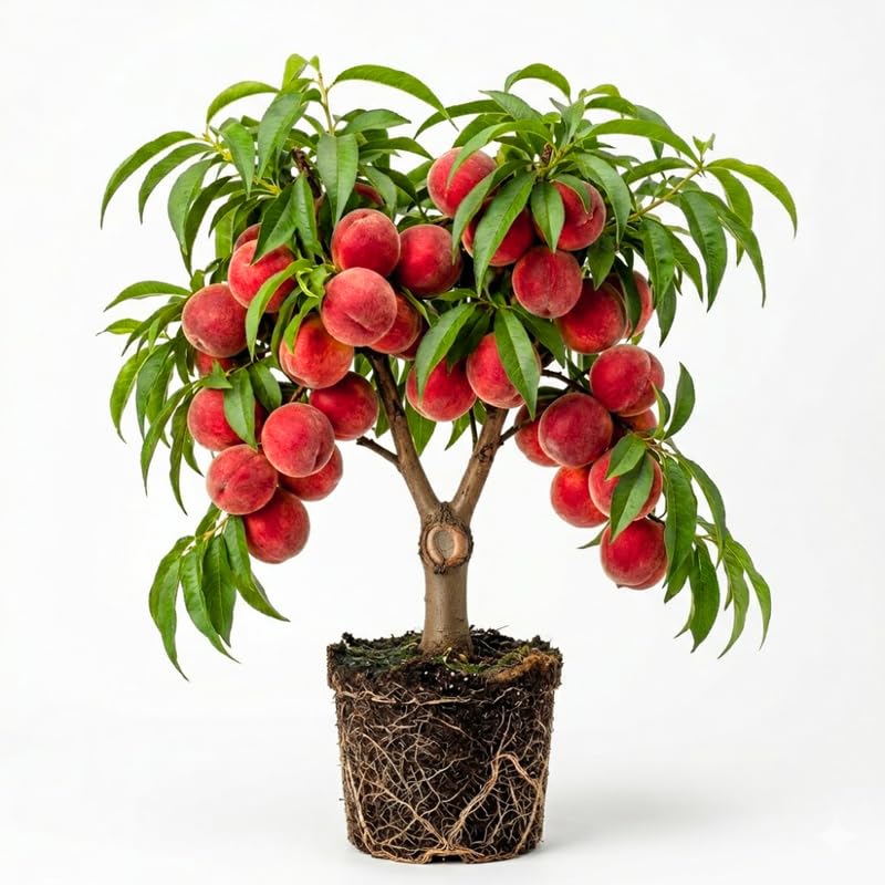 Peach Tree Live Plant Up to 2 Ft Tall Sweet Peach Fruit Tree for Outdoor Garden and Patio Growing Spring Planting No Pot (Deep Color)