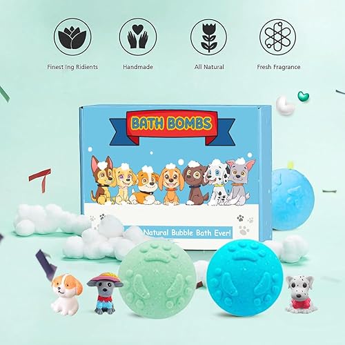 Miniatura 7 de Bombas de baño para niños con sorpresa en el interior, paquete de 20 bombas de baño para niños, juego de regalo de burbujas orgánicas con cachorro