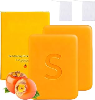2 PCS Persimmon Soap Bar for Body Odor Control,Persimmon Soap For Old People Smell,Natural Deodorant Body Face Bar Soap,Men & Women Deodorizing With 2 foaming net