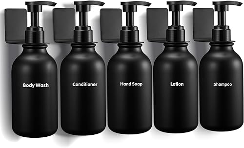 Dispensador de champú y acondicionador, dispensador de jabón sin taladro, montaje en pared con etiquetas impermeables, dispensadores de gel corporal