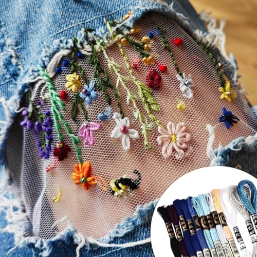 Image of 12 Skeins 105 Yards 6 Ply Embroidery Floss Blue Gradient Friendship Bracelet Variegated String Cord Mixed Color Cross Stitch Gradient Yarn Thread Set for Sewing Making Jewelry DIY Crafts
