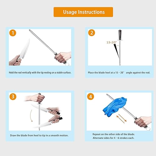 Miniatura 4 de Afilador de cuchillos de 12 pulgadas, varilla de acero de aleación dura 66HRC con mango de palisandro para cuchillos