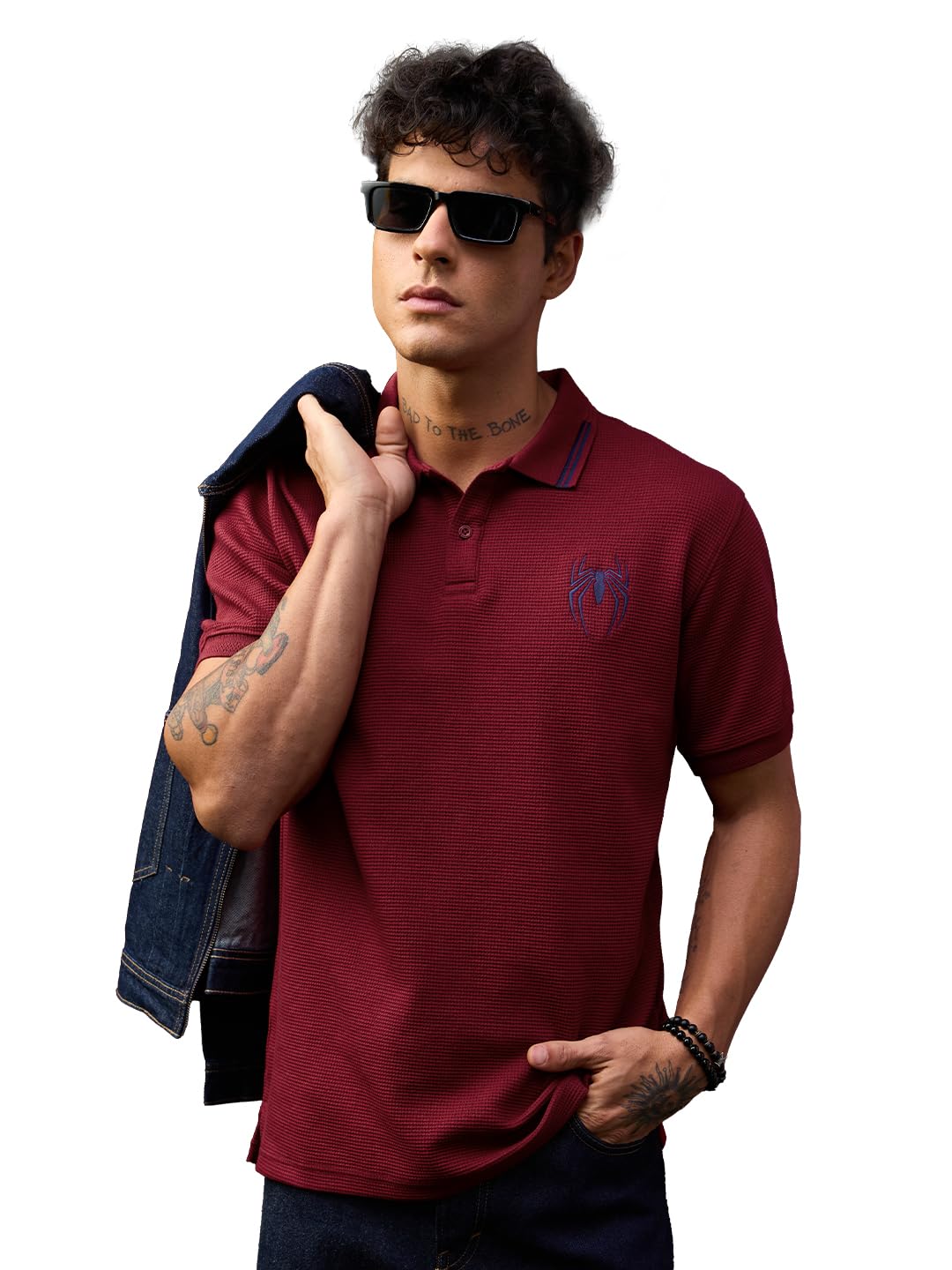 Marvel: Spider-Man Super Web Men and Boys Short Sleeve Spread Collar Maroon Embroidered Cotton Blend Regular Fit Breathable Stretchable Lightweight All-Season Polos-image-45