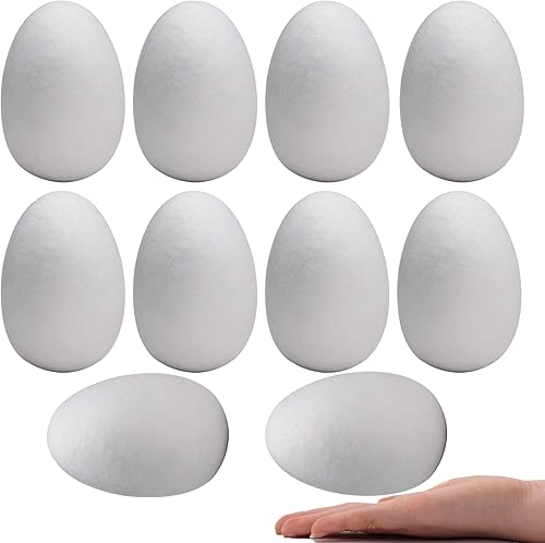 Crafare Paquete de 10 huevos blancos de espuma para manualidades de 4.5 pulgadas, suaves para Pascua, Navidad, vacaciones, manualidades,