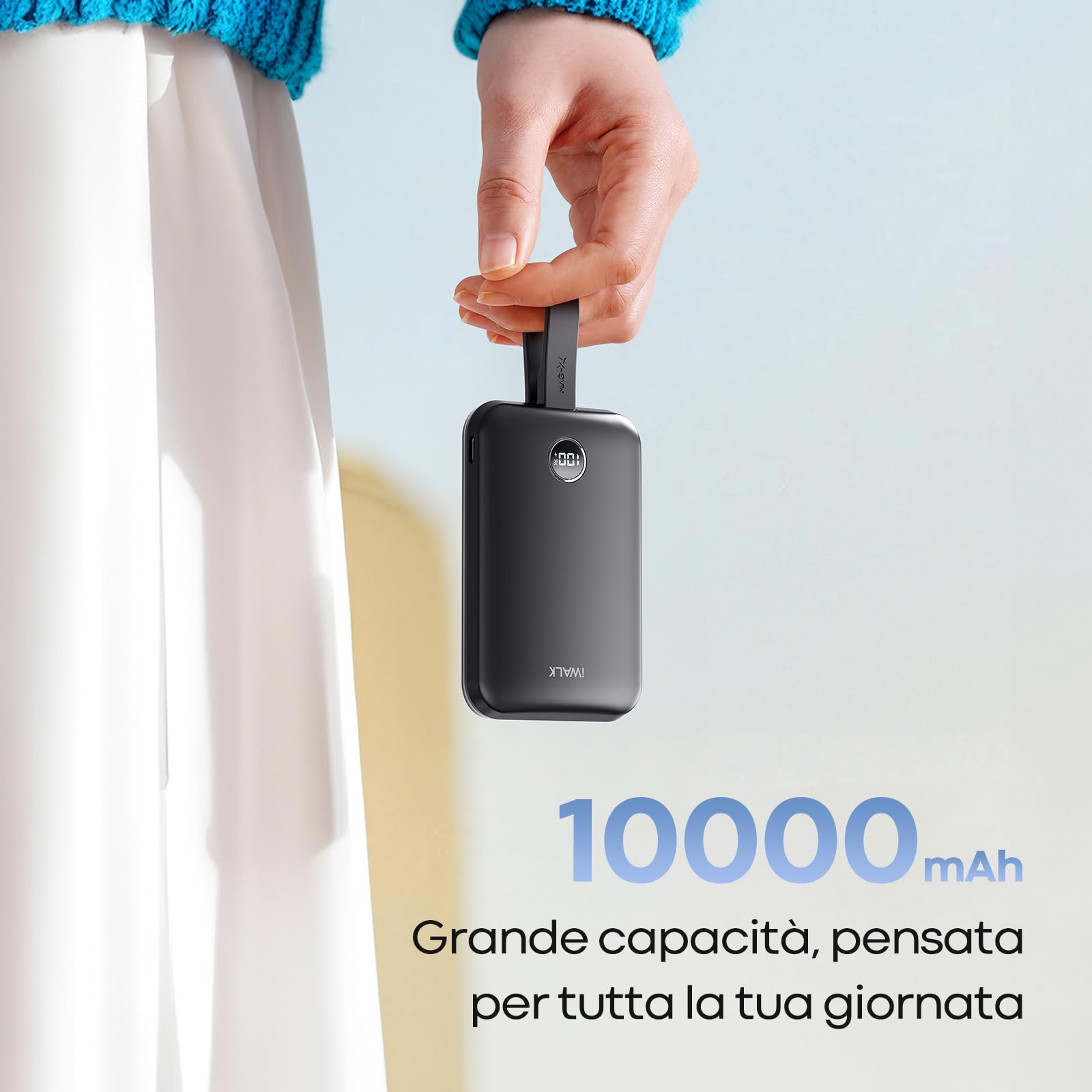 iWALK Power Bank Magnetico 10000mAh: Caricatore Portatile Wireless Certificato Qi2 da 15W, Ricarica Rapida 30W con Cavo USB-C, Batteria con Display LED per iPhone 16/15/14/13/12 e Samsung Galaxy S24