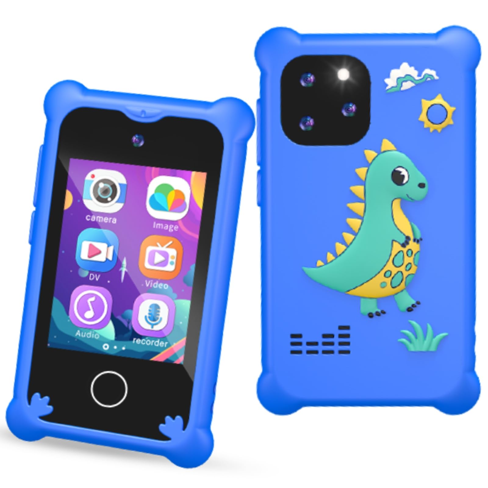 Kids Smart Phone for Boys Dinosaur Gifts 3-7 Years Old Touchscreen Toy Phone Music Player Camera Christmas Birthday Gifts with SD Card