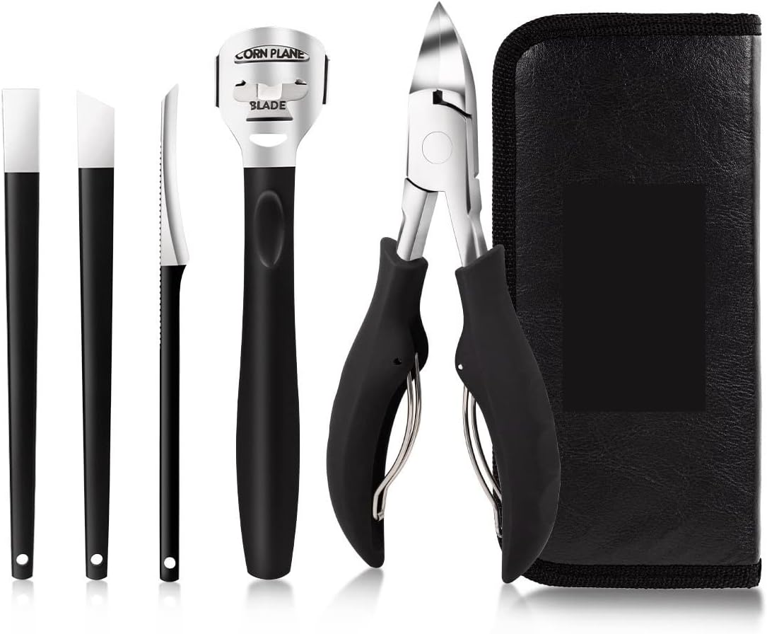 Foot Pedicure Set Toe Nail Correction Thick Nails Ingrown Toenails Nippers Cutters Dead Skin Dirt Remover Manicure Tool (Color : 5pcs-Black)