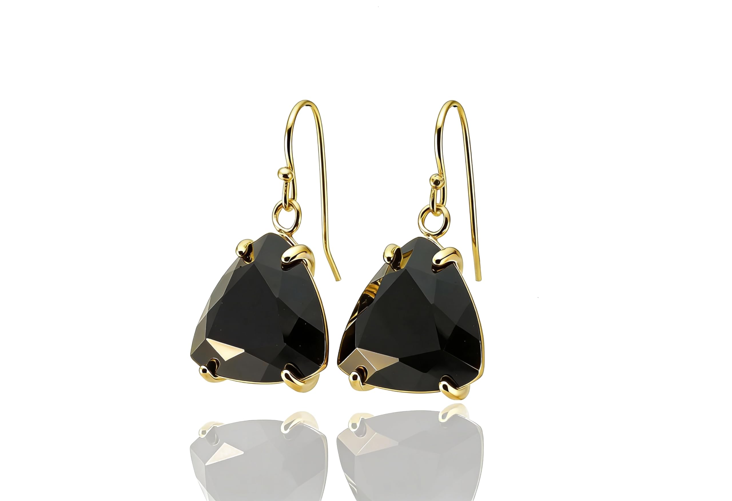 Orecchini Pendenti con Onice Nero Trillion - Design Geometrico in Oro - Gioielli Sofisticati e Moderni