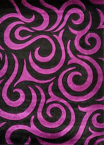 VEGAS # Modern Area Rug Purple & Black Abstract Contemporary Carpet King Design 1004 (7'9" x 10'), Purple