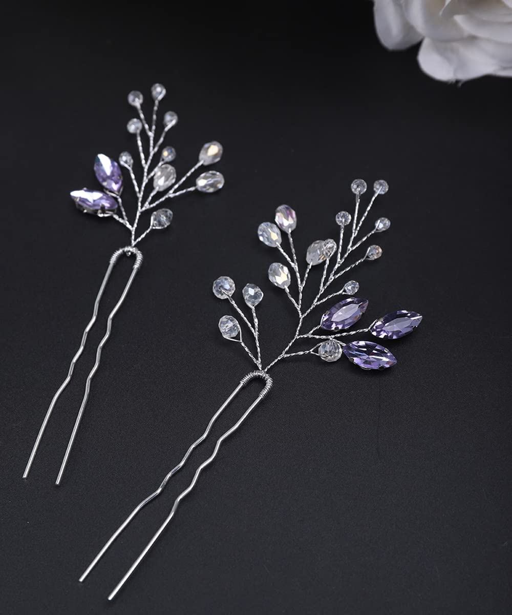 JWICOS Lavendel Braut Hochzeit Haarnadeln Kristall Perlen Haarschmuck für Braut und Brautjungfer 2 Stück