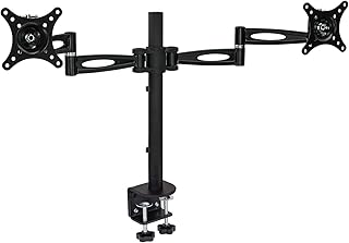 Mount-It! MI-725 Dual Arm Adjustable Computer Monitor Desk Mount Stand for Two LCD Flat Screen Monitors, VESA 75 and 100 Compatible with 22, 23, 24, 27 inch Monitors, Full Motion, Tilt, Swivel, Rotate, 44 lbs Capacity, Clamp Base