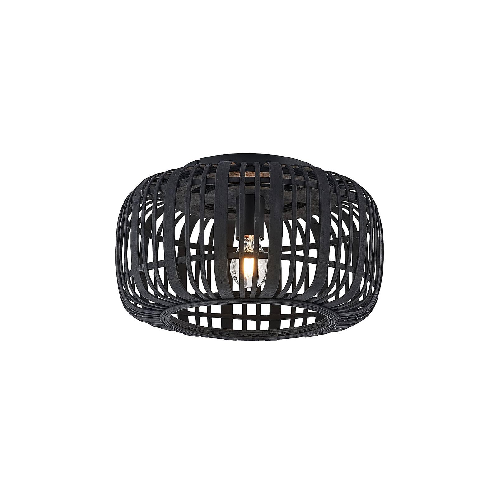 Lindby Canyana Ceiling Light, Black, Rattan, Ø 40 Cm