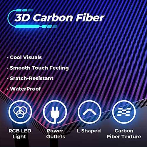 Huuger L Shaped Desk Gaming Desk With Led Lights & Power Outlets, Computer Desk With Monitor Shelves, Home Office Desk Corner Desk With Cup Holder & Hook, Carbon Fiber Black #TOP6