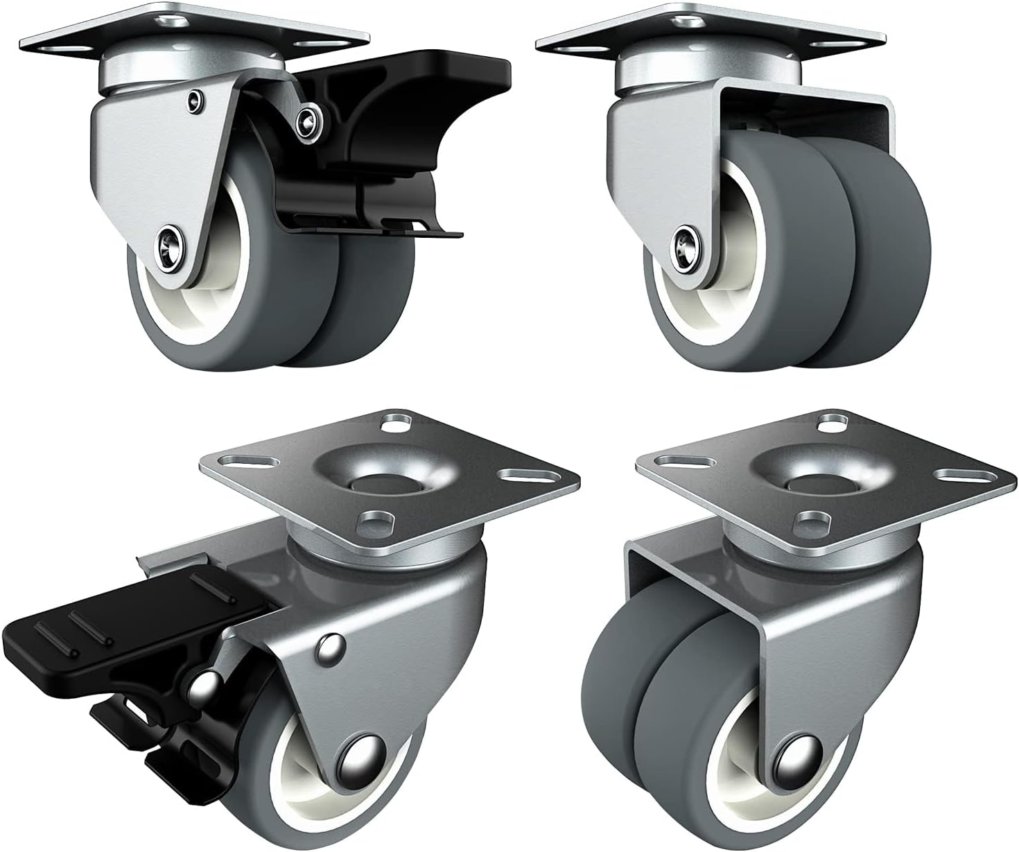 Heavy Duty Castor Wheels 50mm Castors for Furniture with Safety Brake Caster Wheels Set of 4 Total Capacity 400KG (2 with Brakes and 2 without)