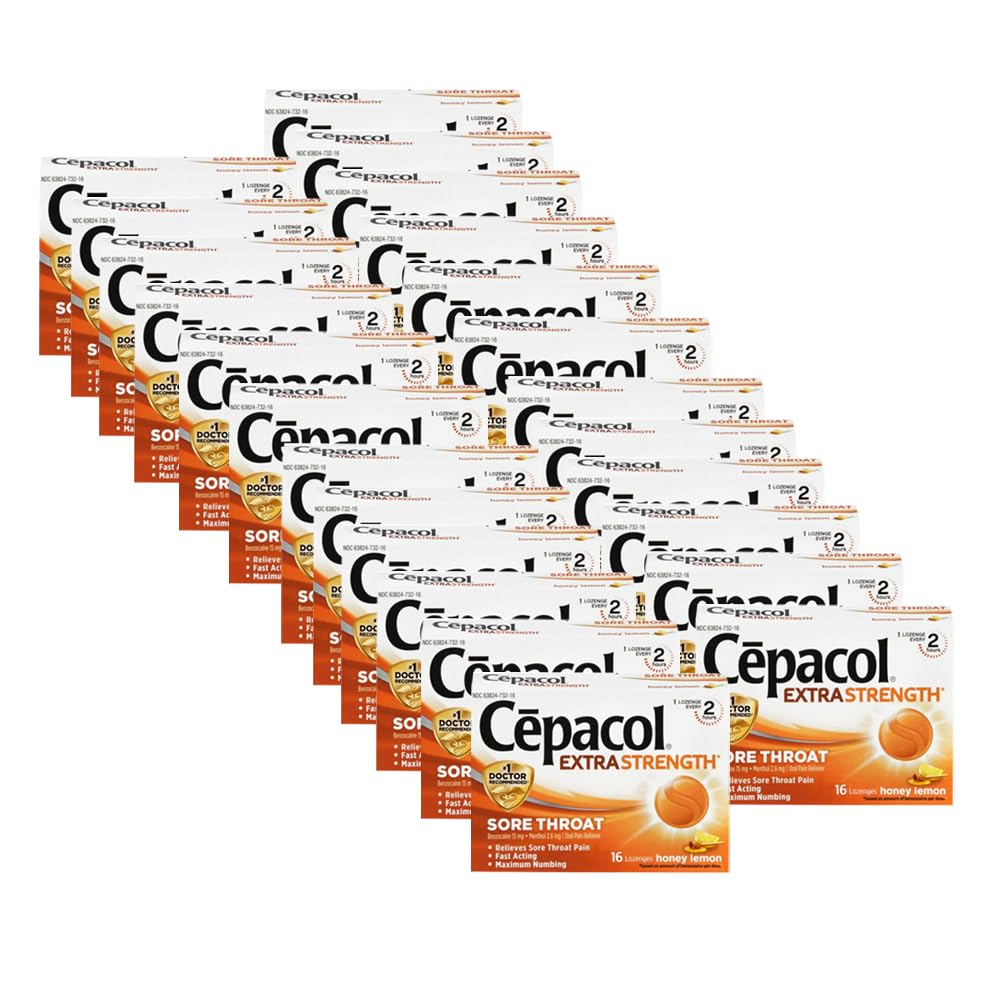 Maximum Strength Throat Drop Lozenges, Honey Lemon, 16 Count (Pack of 24)
