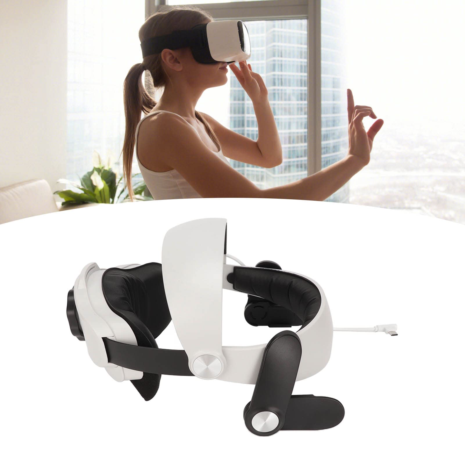 Fascia per la Testa VR, Spugna e Fascia in ABS Regolabile Rimovibile per Quest 2 Entertainment Tipo di Batteria MQ2