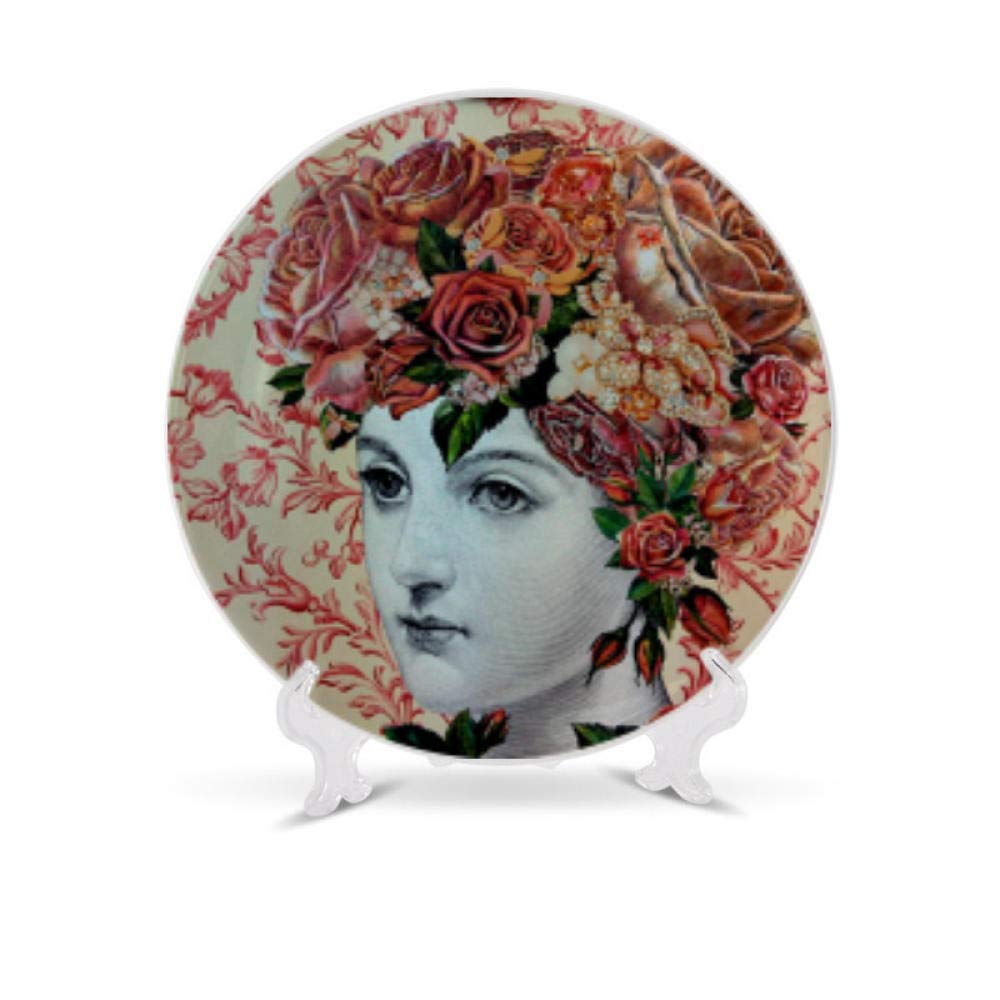 Piatto Decorativo Da Parete Flora Lina - Ceramica, Diametro 18,5 Cm (7 Pollici), Con Staffa Di Montaggio, Per Decorazione Casa