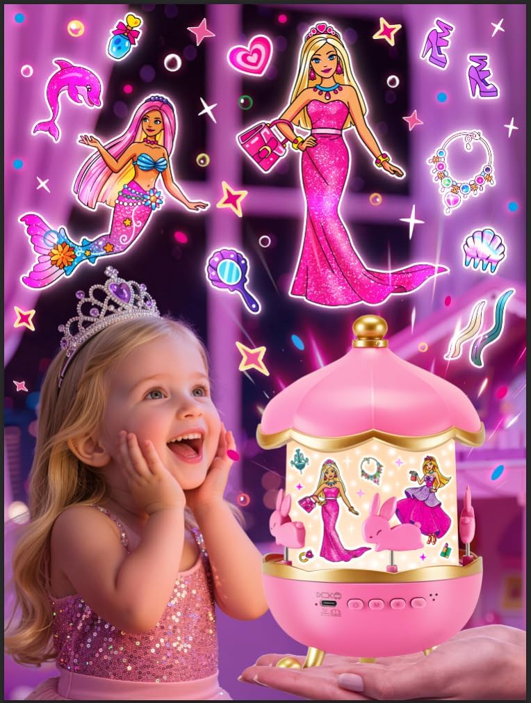 One Fire Princess Toys, 18 Films Girls Night Light Projector, 15 Soothing Sounds Baby Sound Machine, 360° Rotating Girls Bedroom Decor, Birthday Gifts for Girl, Princess Toys for Girl 4-6