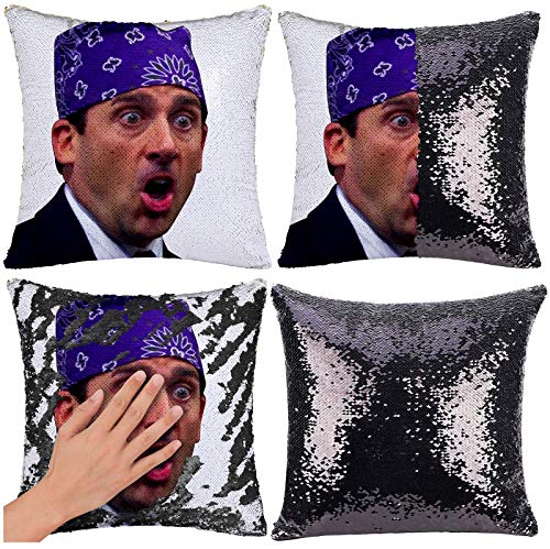 RongDX Funny The Office Prison Mike Flip Sequin Pillow Case Throw Pillow Covers Magic Reversible Mermaid Pillow Cases Cushion Cover Decorative Pillowcase(16"x16") (Prison Mike G1:Black)