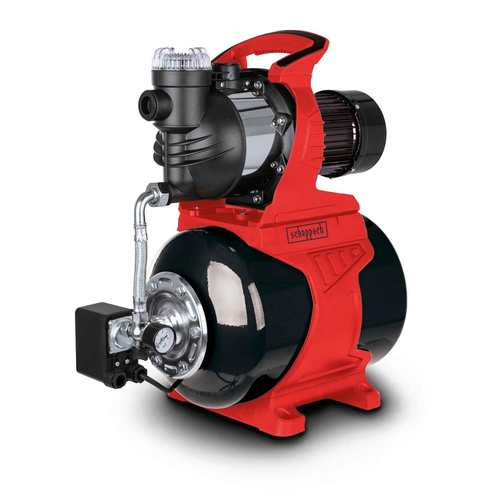 Scheppach Hauswasserwerk HWW1400 | Fördermenge 6000 L/h | Leistung 1300W | Kessel 24L | Förderdruck 4,8bar - Einschalt/Abschaltdruck 1,5-3bar | Förder-/Ansaughöhe 48/8m | Wasserpumpe für Haus & Garten