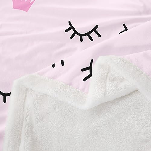Miniatura 4 de Manfei Eyelash Kids Throw Blanket Hearts Crown Print Fuzzy Blanket for Girls Princess Room Decor, Fashion Pink Blanket for Bed Couch Sofa, Soft and
