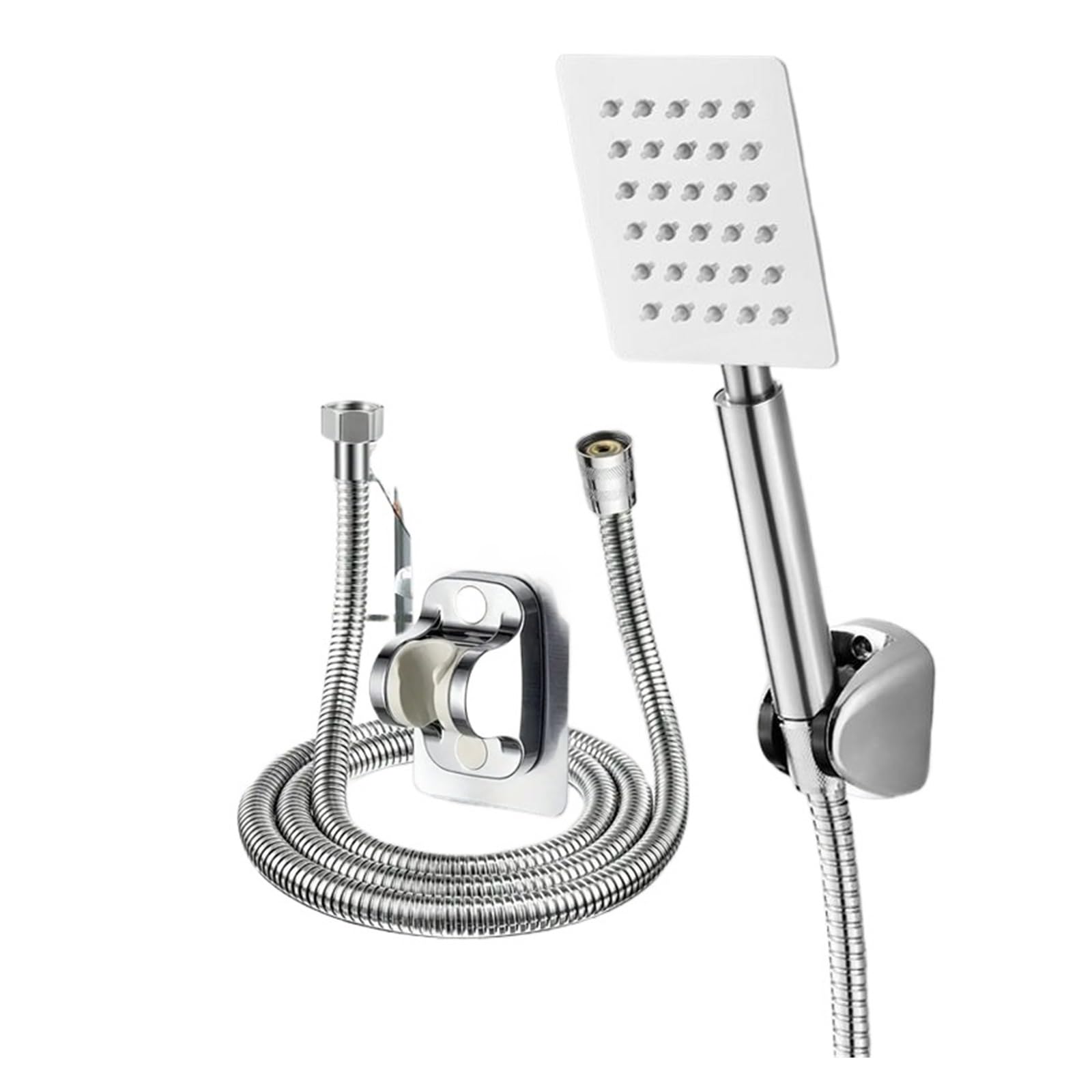 Handheld Stainless Steel Booster Shower Head Silicone Water Outlet Round Square Bathroom Shower Head Set(Square Set)