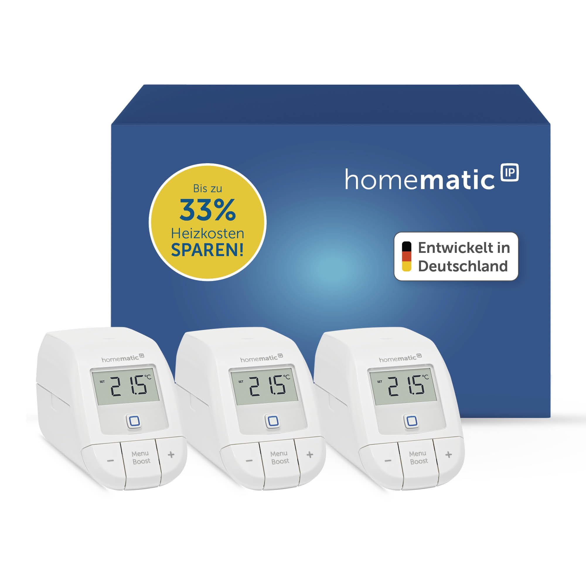 Homematic IP Smart Home 161216A1 - Kit de ampliación para calefacción (3 Unidades, termostato Digital, Control Mediante aplicación, Alexa, Google Assistant, fácil instalación, Ahorro de energía)
