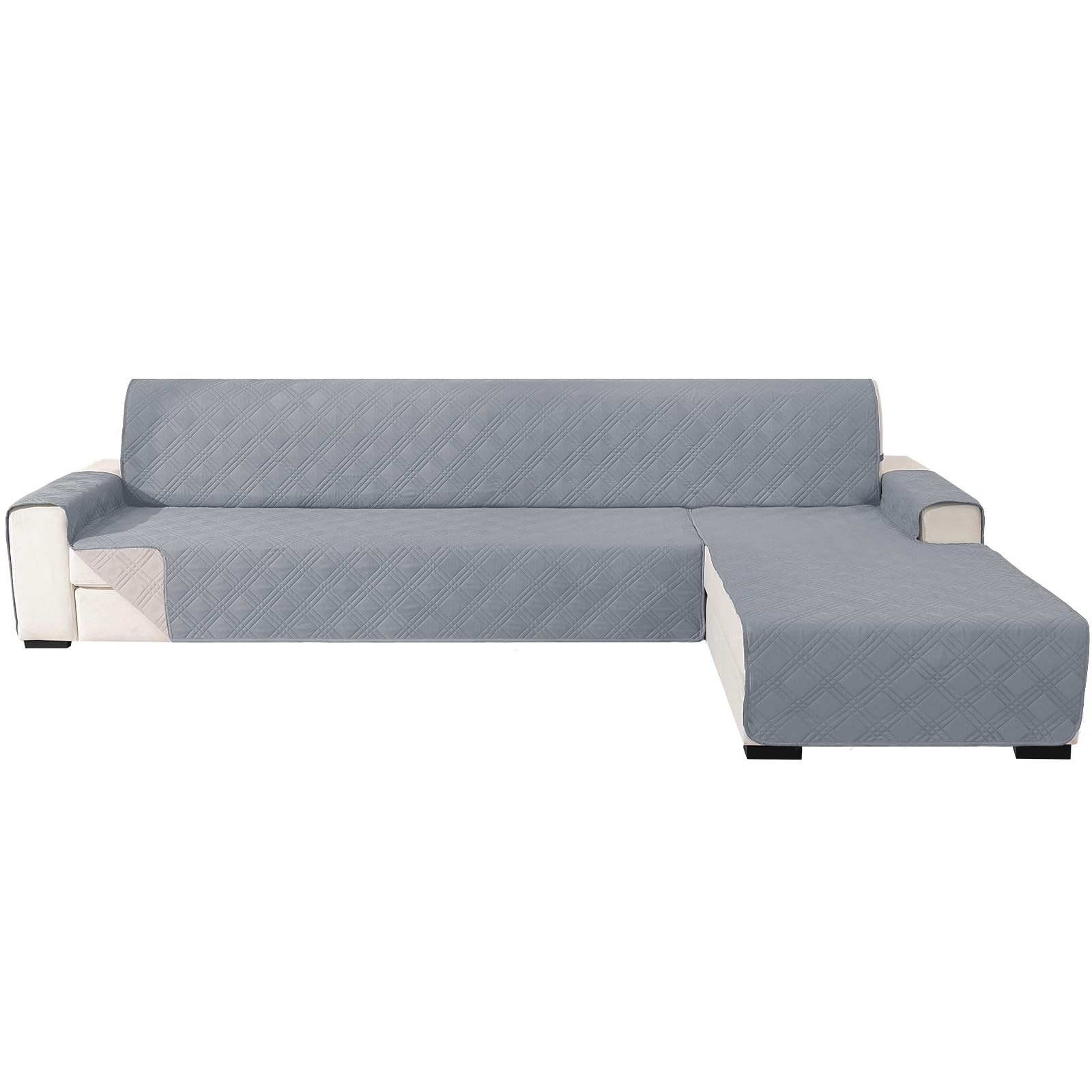 Ystyle Funda Sofa Chaise Long 2 Plazas Reversible, Universal Cubre Sofa L, Funda De Sofa Chaise Longue Izquierdo/Derecho, Protector Sofa Antiarañazos Lavable (210cm, Gris Claro + Beige) Global Recycled Standard Global Recycled Standard Global Recycled Standard