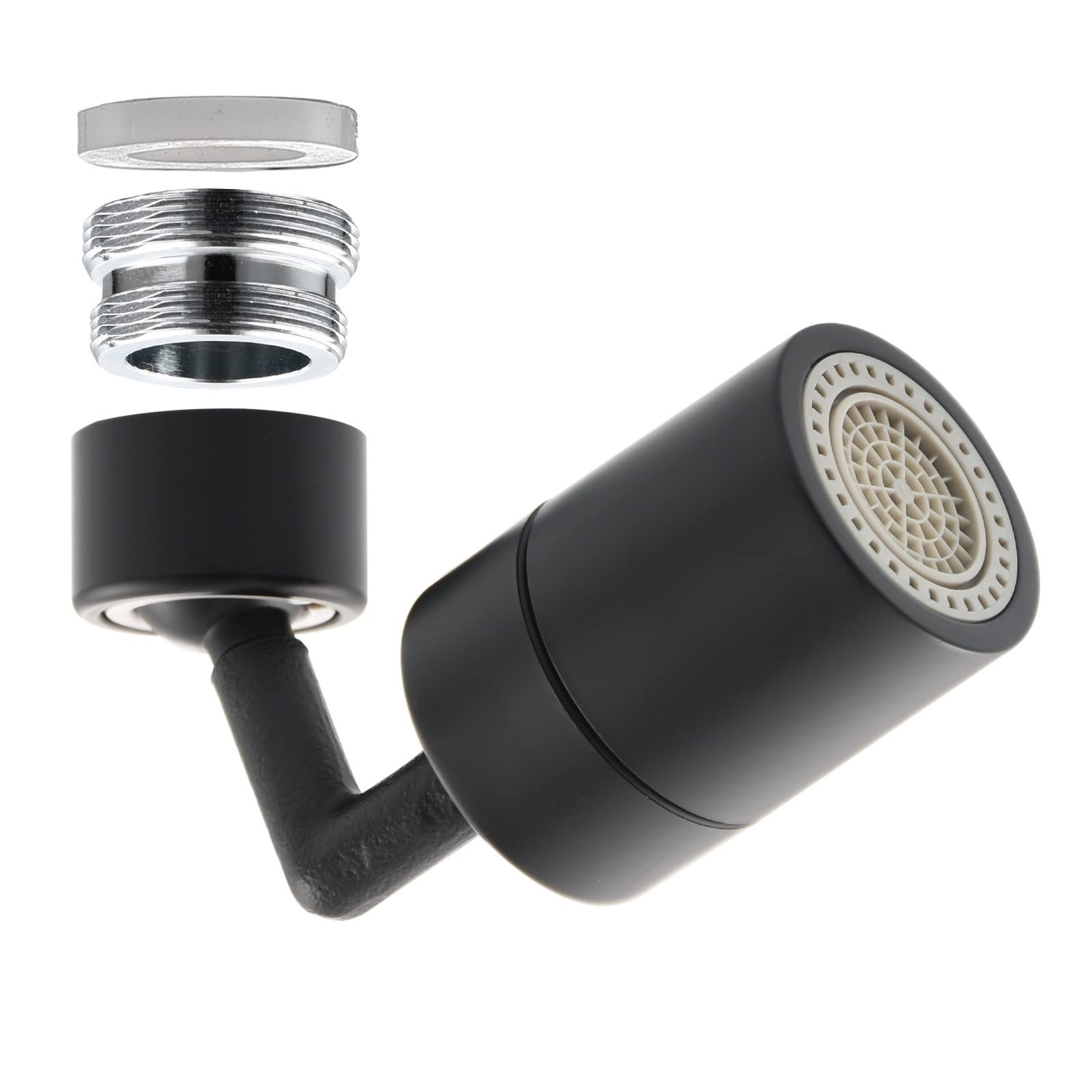 Aeratore Rotante per Rubinetto, Filtro Universale in Ottone per Schizzi, Ideale per Cucina, Bagno, Lavaggio Viso, gargarismi e Lavaggio oculare, Facile da installare, Colore Nero.