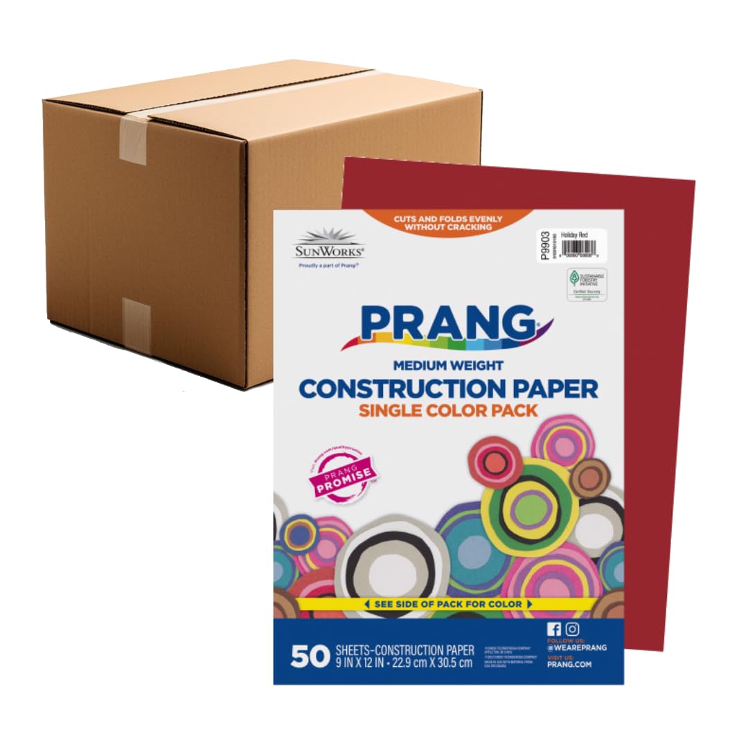 Prang Construction Paper, 9" x 12", Holiday Red, 50/Pack, 50 Packs
