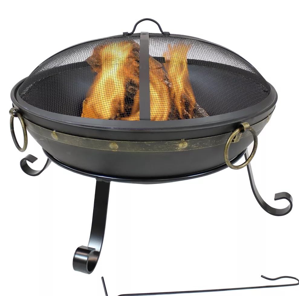 Fire Pit/Bonfire/Campfire Bowl/Heavy Gauge Campfire Bowl for Outdoor Garden Use, Outdoor Camping, Barbeque Making with Round Iron Stand - Black (Black)