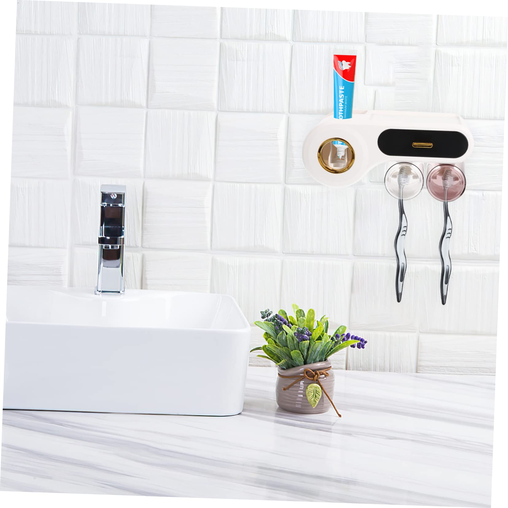 Set de Vasos y Soporte de Pared para Cepillos de Dientes Negro | Plástico, Diseño Sencillo y Multifuncional, Ahorro de Espacio, para Maquillaje y Cepillos