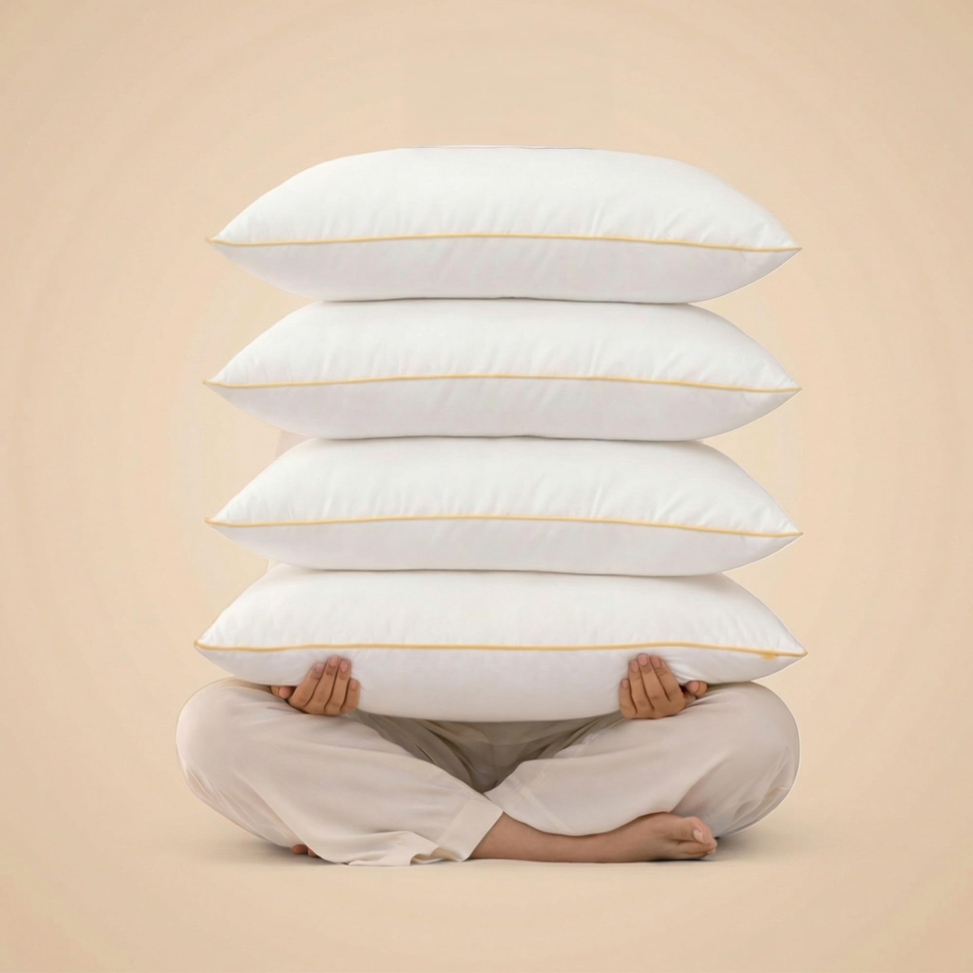 SleepyCat Fiber Lite Pillow | Full Size Poly Fiber Medium Soft Pillow | 2 Year No Lint Guaranteed | 110 TC Micro-Peach Fabric | Luxe Feel | Machine Washable Pillow | White, Set of 4 (27x17 Inches)-image-11