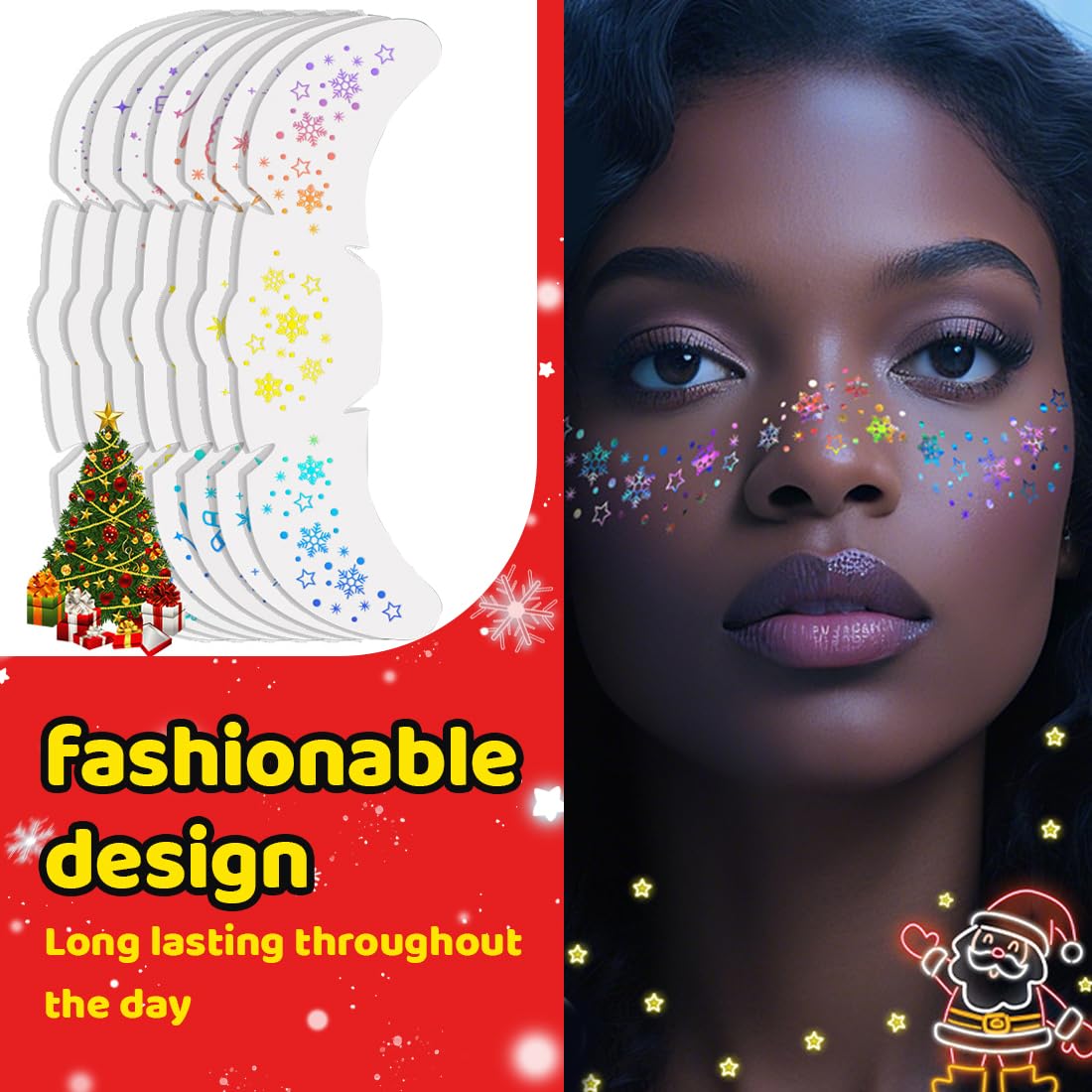 Tomedeks Freckle tattoo 10pcs,glitter temporary tattoos for kids adults,Christmas glitter freckles face tattoo,Including snowflakes - Image 3