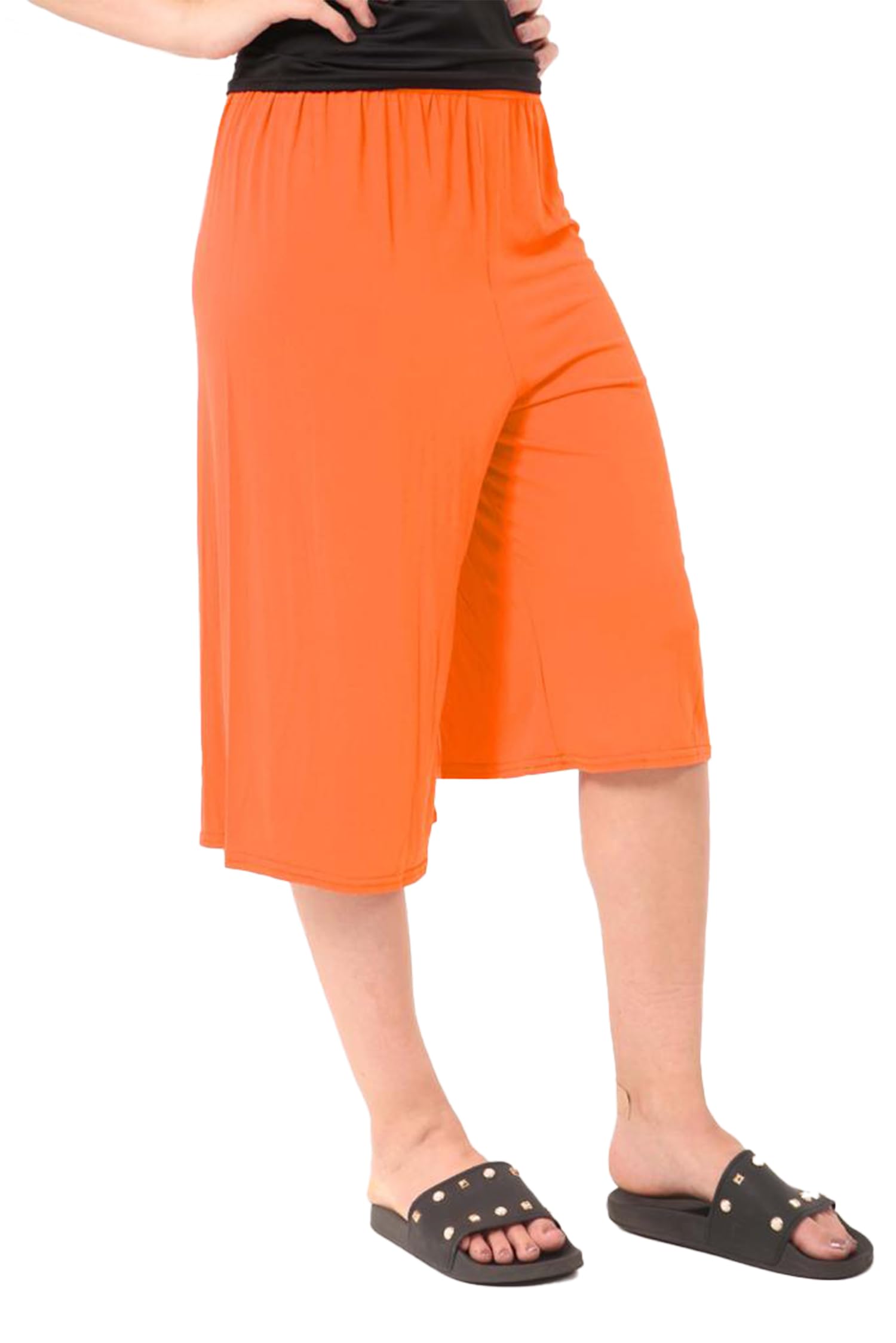 Purple Hanger Womens Plus Size Floral Spot Paisley Print Ladies Stretch Elasticated Waist Wide Leg Culottes Shorts (as8, Numeric, Numeric_16, Numeric_18, Regular, Regular, Neon Orange)
