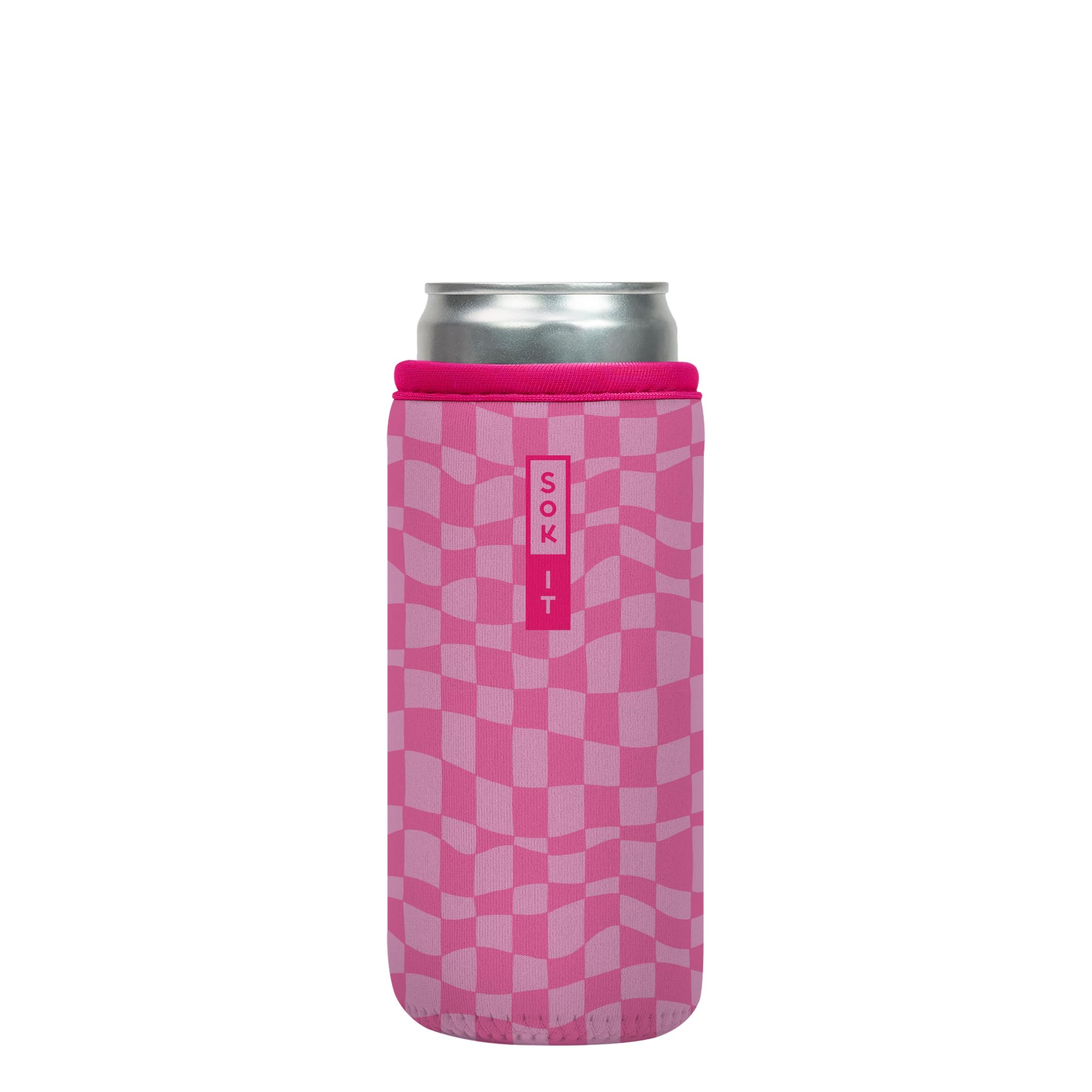 Sok It CanSok Sleeve for Beer & Soda Insulated Neoprene Cover (Pink Grand Prix, 12oz Slim Can Sleeve)