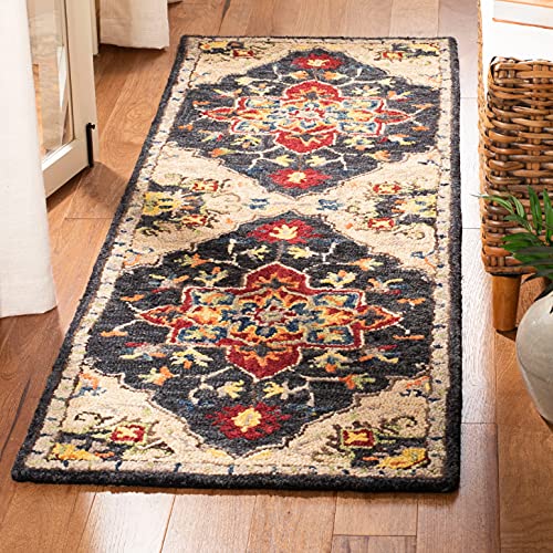 Image of SAFAVIEH Aspen Collection 3' x 5' Charcoal / Cream APN511H Handmade Boho Wool Area Rug