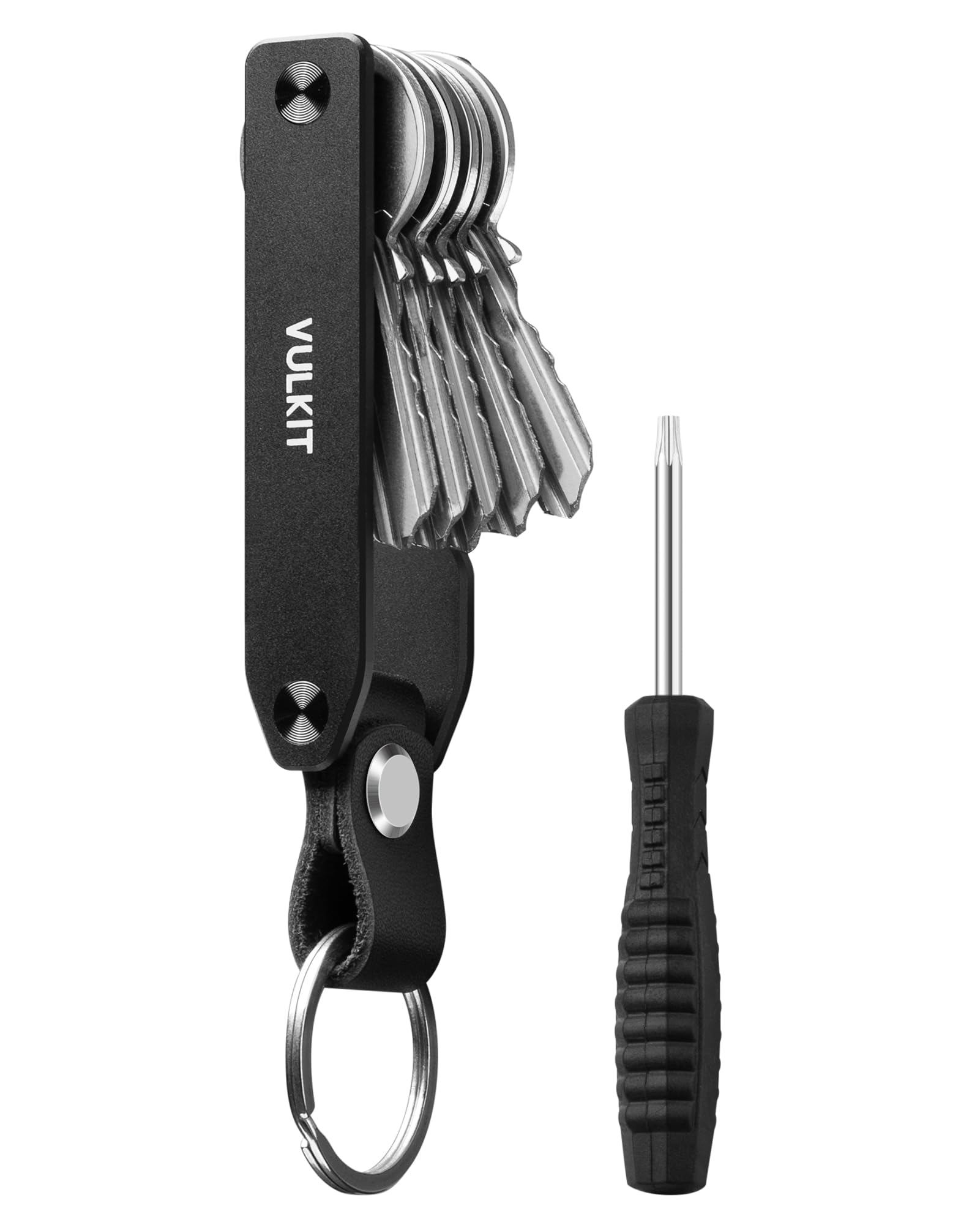 VULKIT Metal Key Organizer Minimalist Key Holder Compact Key Case Keychain Secures 1-5 Keys(Black)