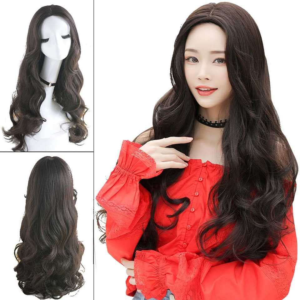 Samyak Full Head Middle Partition Wavy Hair Wigs For Women & Girls | Nakli Baal | False Hair Wig | Cosplay Replacement Wig| Synthetic Hair Wig (CRL-BR-M) With 2 wig caps Free