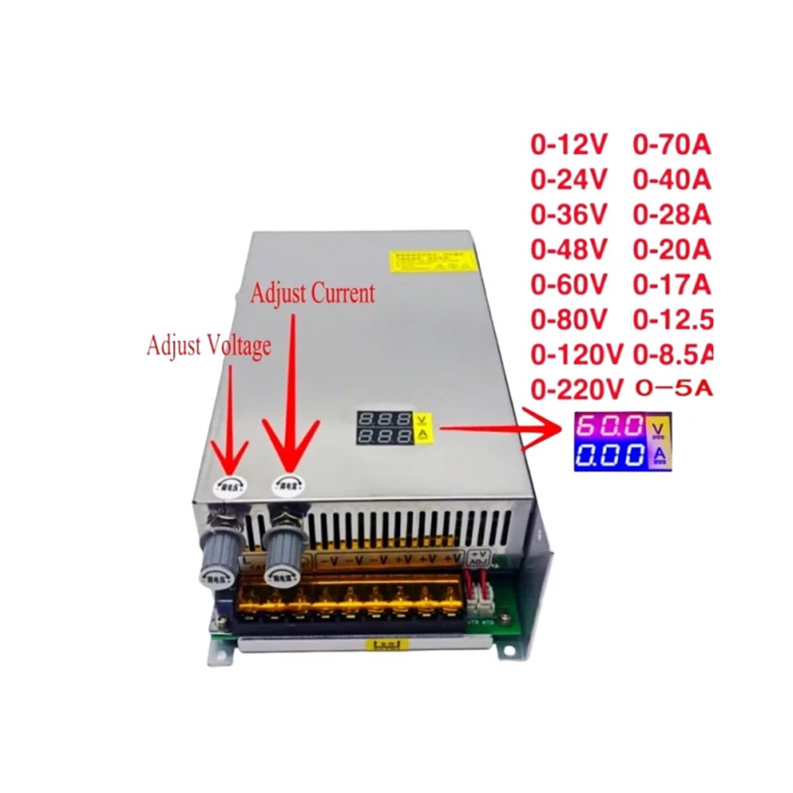 RJVELEUK 1000W AC 220V 110V to DC 12v 24v 36v 48v 60v 80v 120v 220v CC CV Digital Display Switching Power Supply Adjustable(0-80V 12.5A)