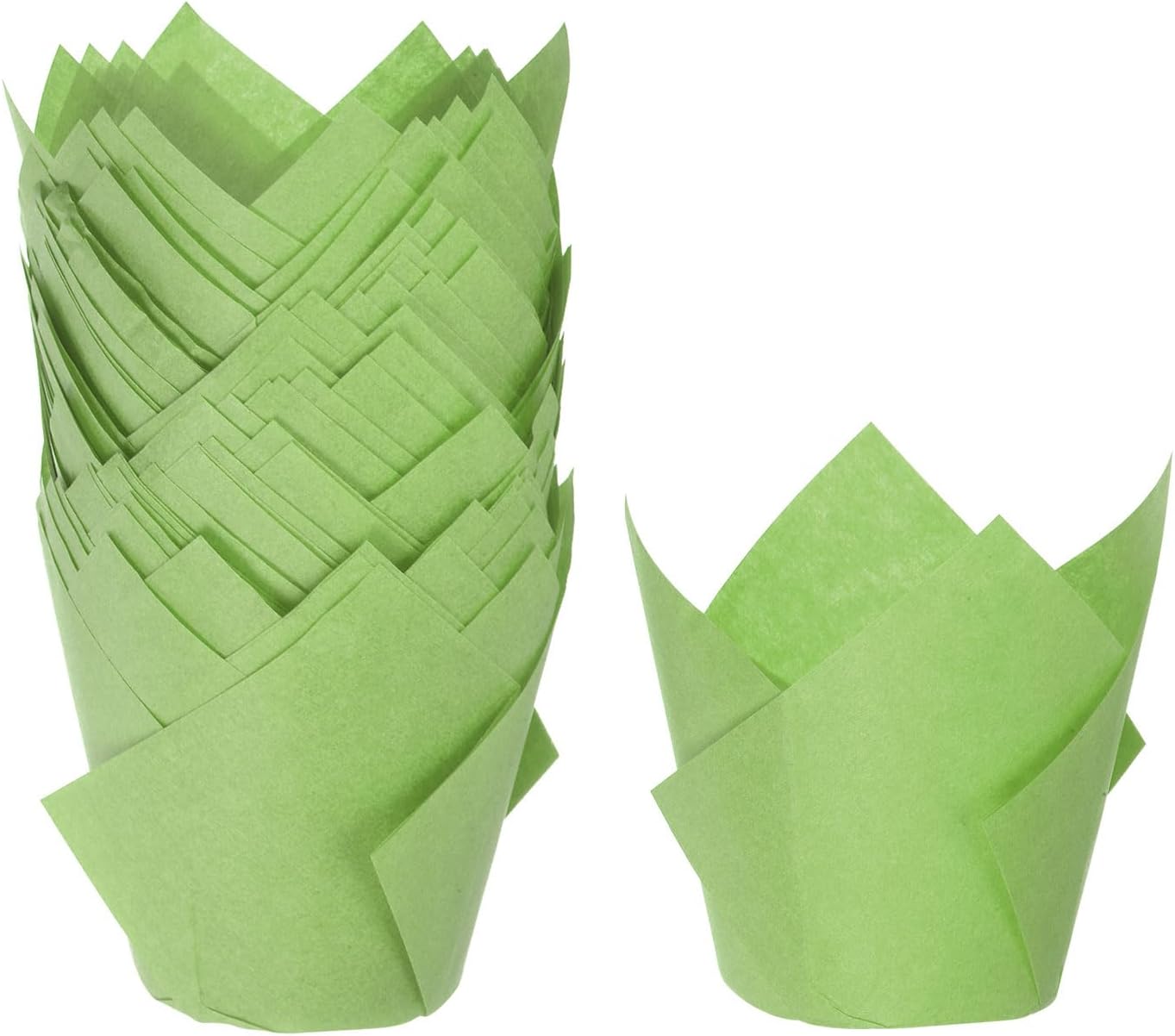 HARFINGTON 50Pcs Tulip Cupcake Liners Standard Paper Baking Cups Greaseproof Wrappers Disposable for Birthday Banquets Party, Green